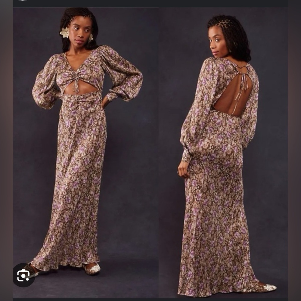 For Love And Lemons Tan Backless Tie Front Gown